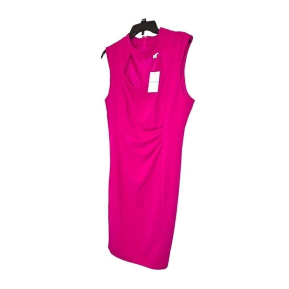 Tahari Womens Pink Sleeveless Mock Neck Cut Out Ruched Sheath Dress Sz 14 New - Picture 3 of 7